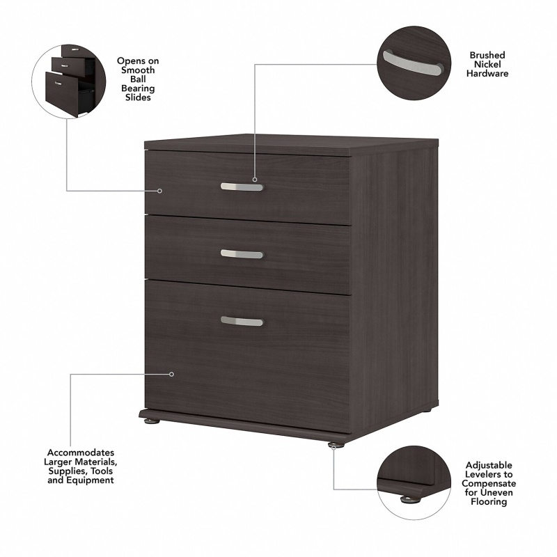 Bush Business Furniture Universal 34" Floor Storage Cabinet With 3 Drawers, Storm Gray (Uns328sg)