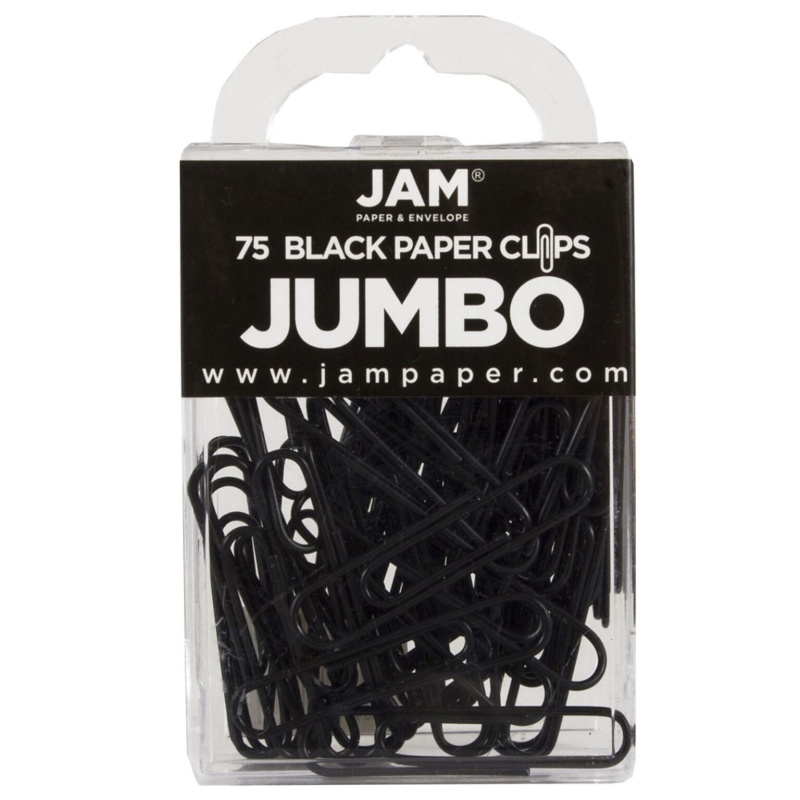Jam Paper® Colored Jumbo Paper Clips, Large 2 Inch, Black Paperclips, 2 Packs Of 75 (2184933A)