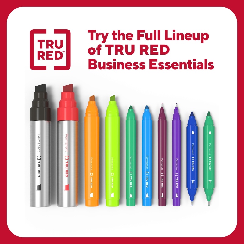 Tru Red™ Tank Permanent Markers, Chisel Tip, Black, 12/Pack (Tr54532)
