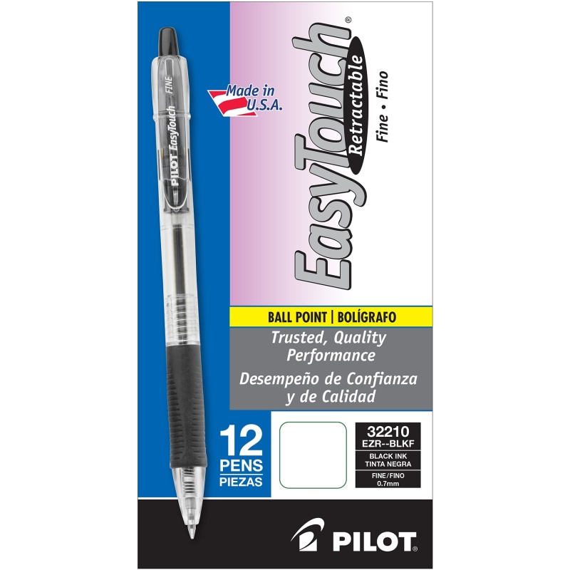 Pilot Easytouch Retractable Ballpoint Pens, Fine Point, Black Ink, Dozen (32210)