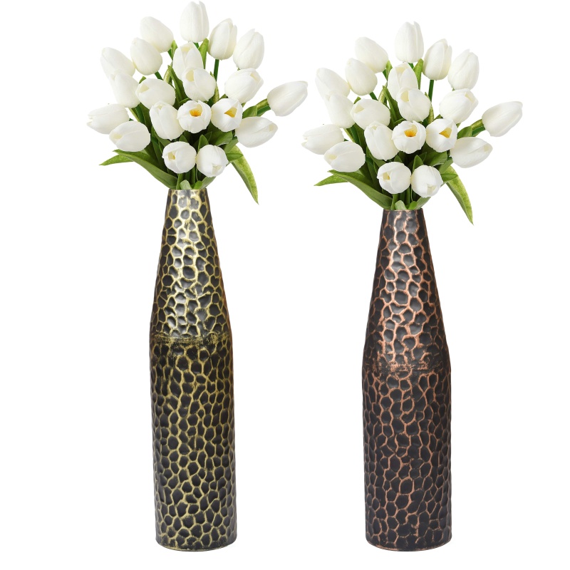 Hammered Metal Decorative Centerpiece Flower Table Vase