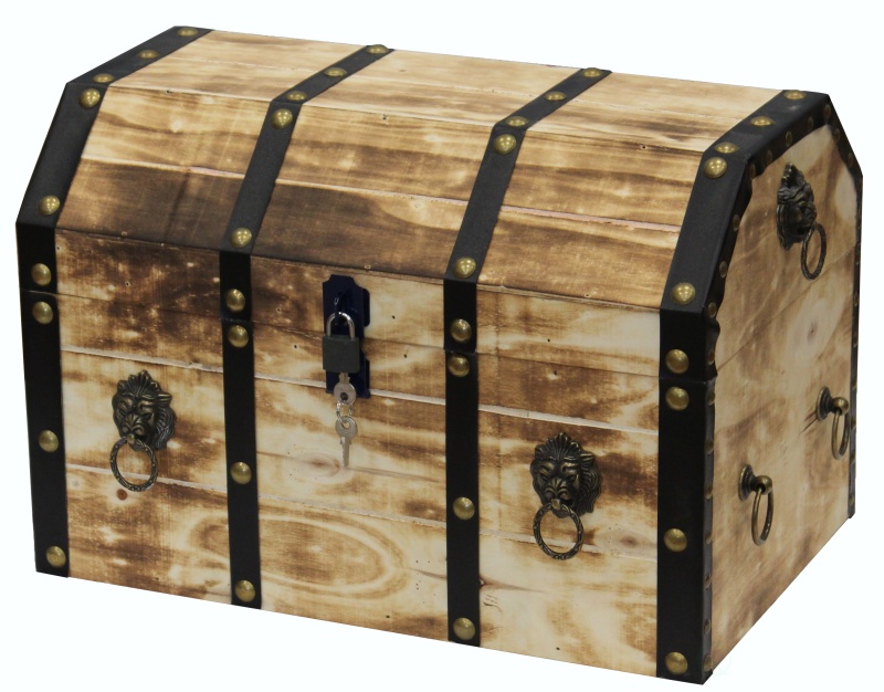 Large Wooden Pirate Lockable Trunk With Lion Rings