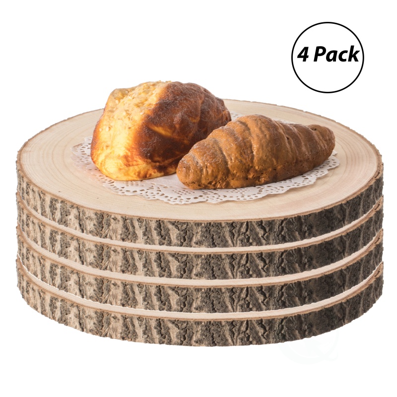 Home Decor Natural Wooden Bark Slice Tray Large Rustic Table Charger Centerpiece, Set Of 4