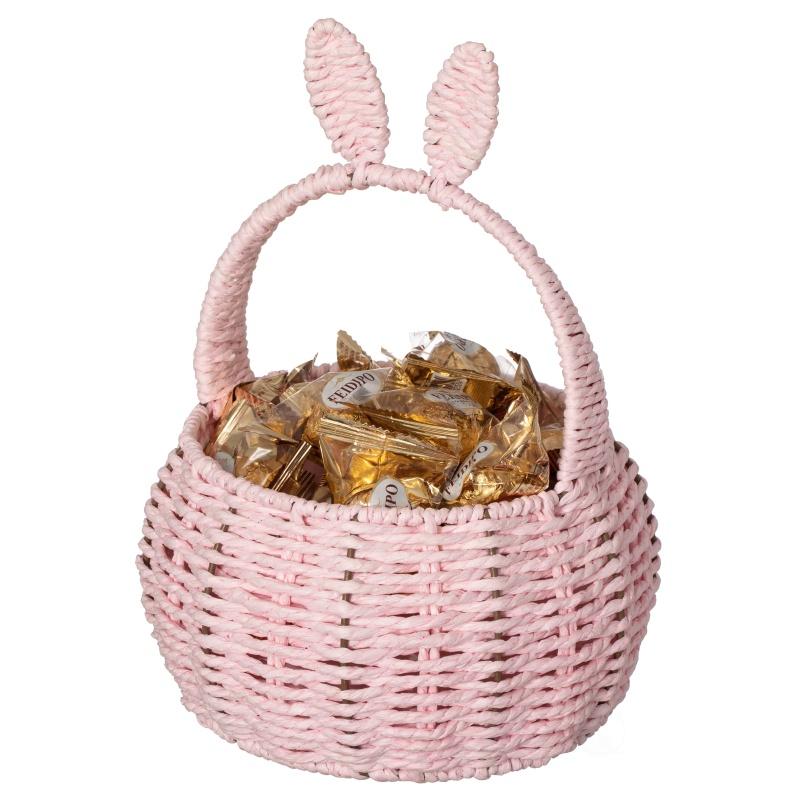 Hand-Woven Easter Bunny Ear Basket With Handle – Multi-Purpose Paper Rope Wicker Basket For Easter Egg Hunts, Picnics, Flower Arrangements, Food Storage, Party, And Home Decor