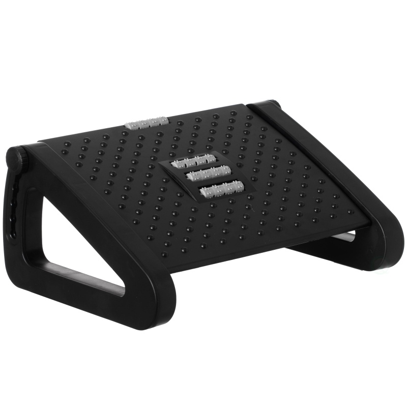Black Triangular Footrest Massage Under Desk With Soothing Massage Points And Rollers, Adjustable Foot Stool Support With 6 Height Positions