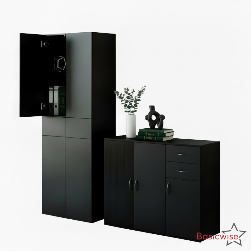 Buffet Table with Tall Cabinet Storage Set