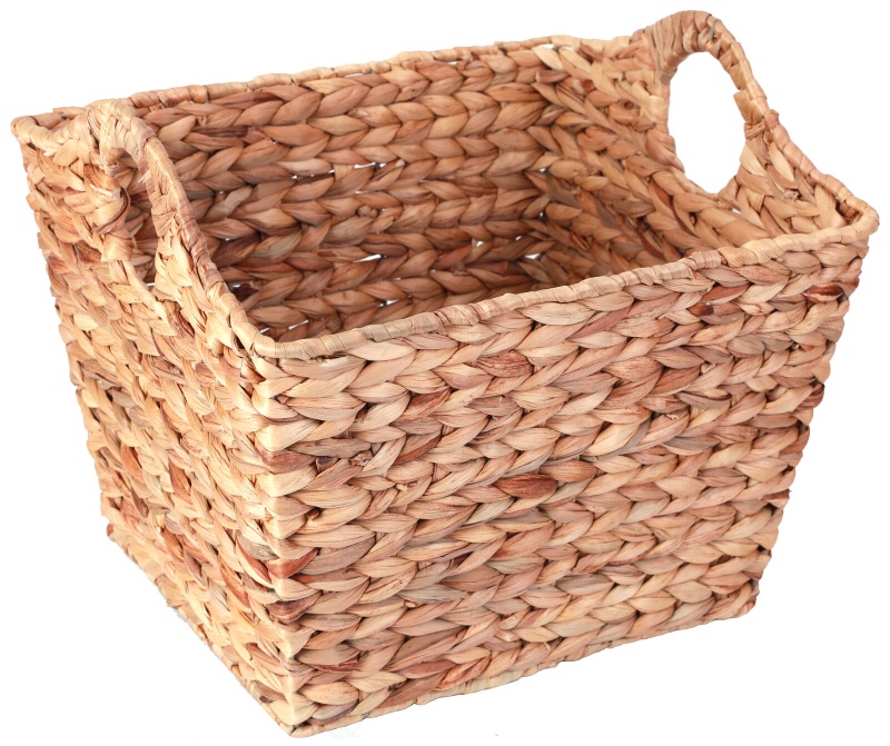 Water Hyacinth Rectangular Wicker Storage Baskets With Cutout Handles