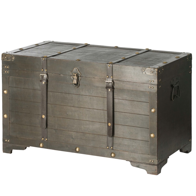 Brown Large Wooden Storage Trunk With Lockable Latch