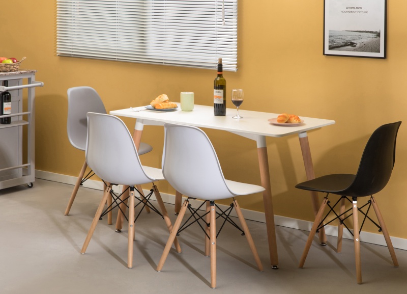 Mid-Century Modern Style Plastic Dsw Shell Dining Chair With Solid Beech Wooden Dowel Eiffel Legs
