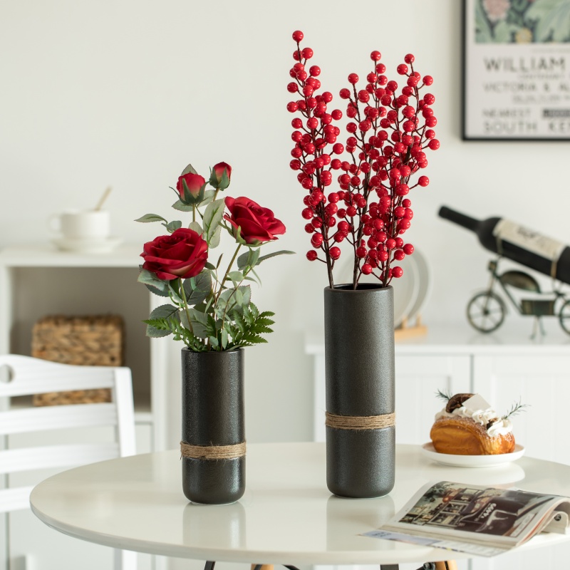 Decorative Modern Ceramic Cylinder Shape Table Vase with Rope