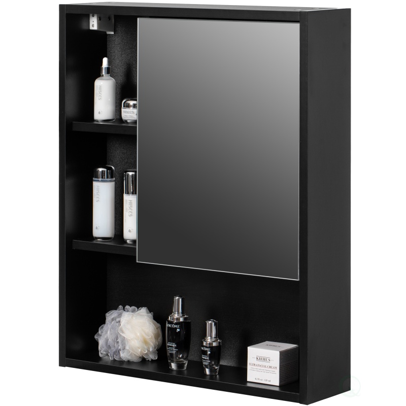 Wall Mount Bathroom Mirrored Storage Cabinet With Open Shelf | 2 Adjustable Shelves Medicine Organizer Storage Furniture For Bathrooms, Kitchens, And Laundry Room
