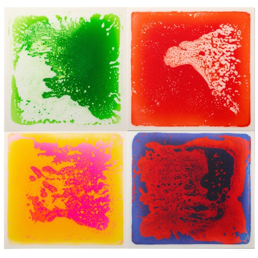 Sensory Liquid Gel Floor Square Tiles, 19.5 X 19.5 Inch Red Orange White Green Pink Purple Yellow Blue Kids Floor Mat, 4 Pack, Red/White,Green/White,Pink/Yellow,Blue/Red