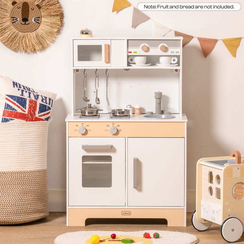 Robud Wooden Kids Play Kitchen Set with DIY Stickers