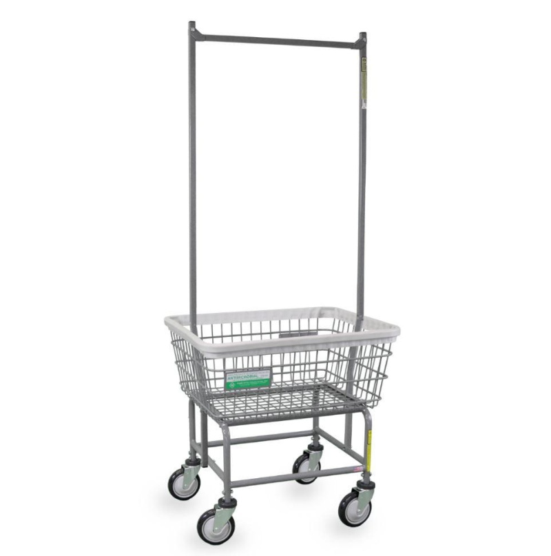 Antimicrobial Laundry Cart W/ Double Pole Rack