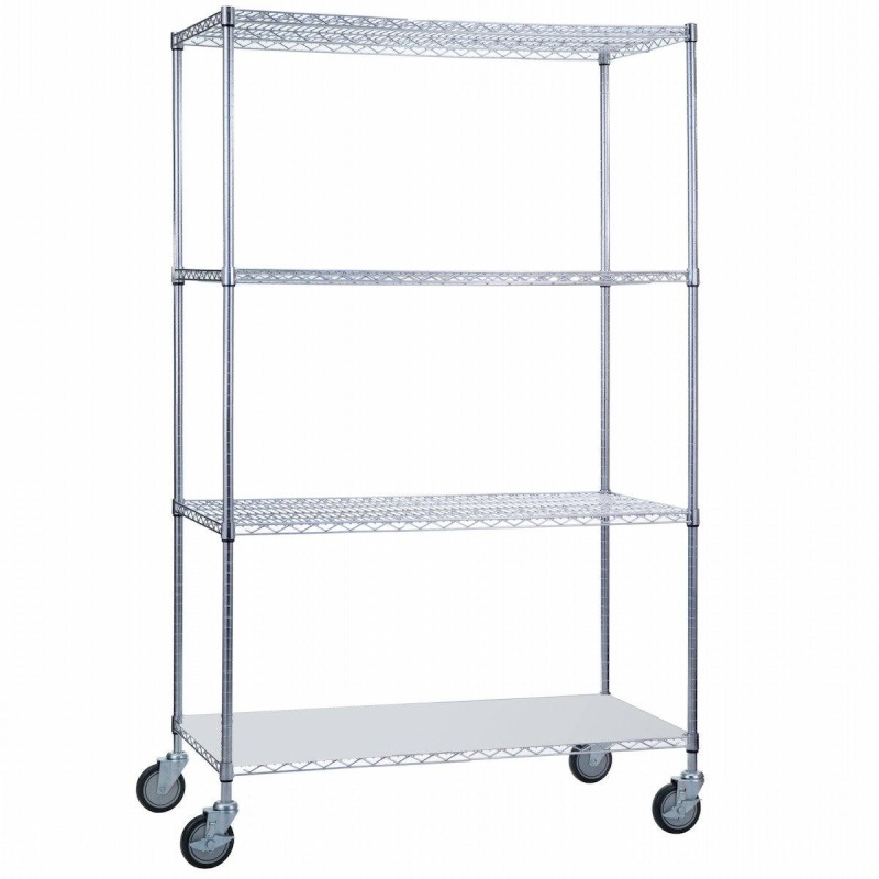 Rolling Wire Shelving Cart 18 X 36 X 78 With Solid Bottom