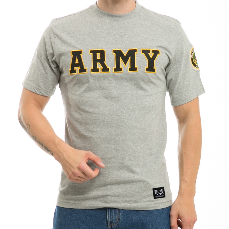 Applique Text T's, Army, Grey, m