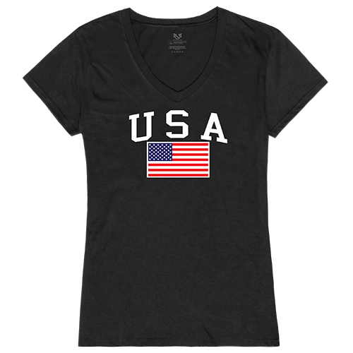 Graphic V-Neck, Usa & Flag, Black, m