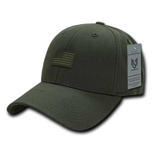 Structured Rubber Flag Cap, Usa, Olive