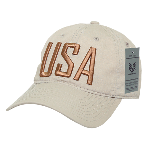 Relaxed Ripstop Cap, Usa Text, Khaki