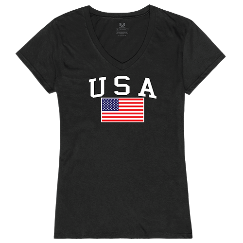 Graphic V-Neck USA Flag T-Shirt, Black