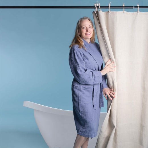 73.5X72 Organic Hemp Shower Curtain (Full Size) (Pvc-Free, Plastic-Free, Vinyl-Free) (100% Biodegradable) (Montebello) Natural / Add 5Oz. Natural Wax Bar / With Rings And 12 Extra Rings