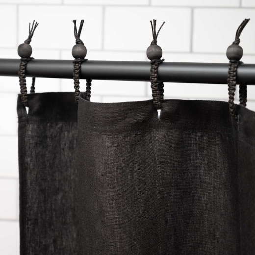 48X72 Hemp Shower Curtain 100% Organic (Pvc-Free, Plastic-Free, Vinyl-Free) (Stall Size) (100% Biodegradable) (Montebello) Black / With Hemp Macrame Rings