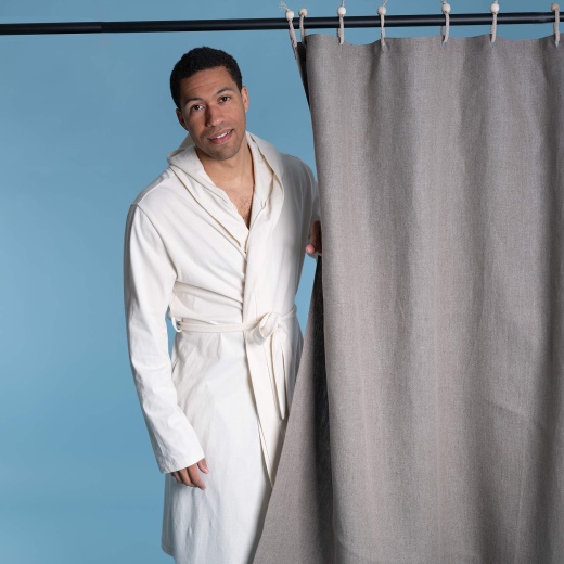 73X72 100% Organic Linen Shower Curtain / Draperies (Full Size) (No Vinyl, No Pvc, No Plastic) (100% Biodegradable) (Halsted) With Rings And 12 Extra Rings