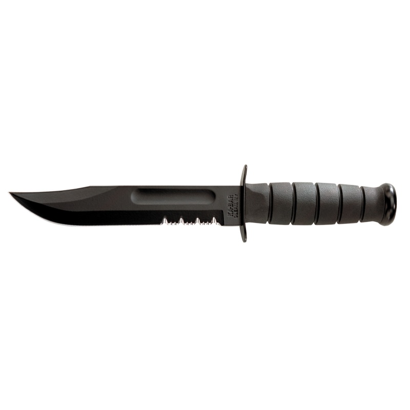 Ka-Bar Knives, Ka-Bar, Fixed Blade Knife, 7" Blade Length, 11.875 Overall Length, Clip Point, Includes Glass Filled Nylon Sheath, 1095 Cro-Van/Black, Black Kraton G Handle, Combo Edge