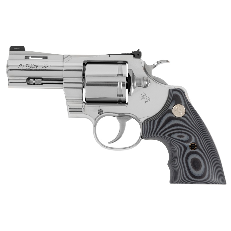 Colt's Manufacturing, Python Combat Elite, Double/Single Action, Steel Frame Revolver, 357 Magnum, 3" Barrel, Stainless Steel Finish, Silver, G10 Grips, Fixed Front Night Sight, 6 Rounds
