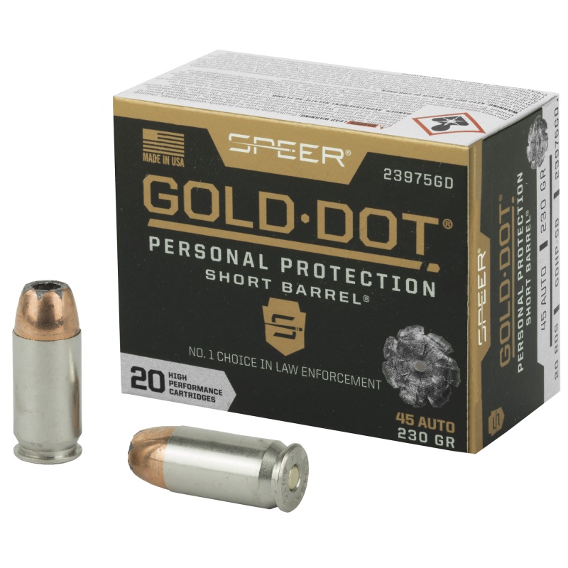 Speer Ammunition, Speer Gold Dot, Personal Protection, 45Acp, 230 Grain, Hollow Point, Short Barrel, 20 Round Box