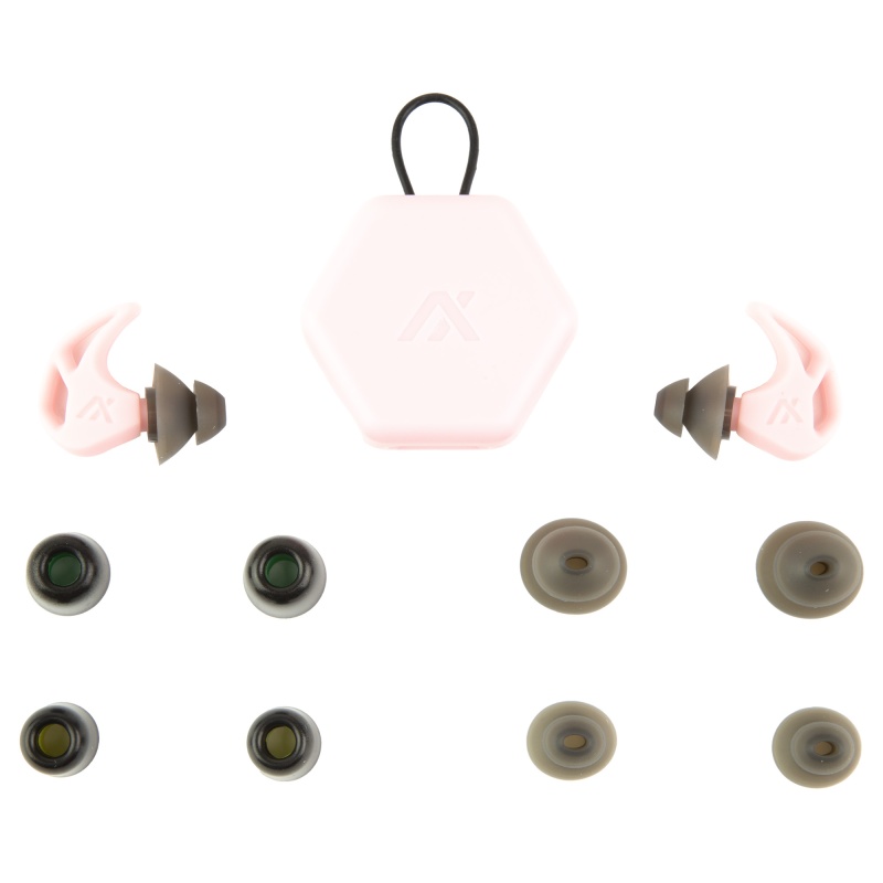 Axil, X20, Earplugs, Soft Pink, Includes (3) Silicon Tips, (2) Foam Tips And Pocket Carry Case