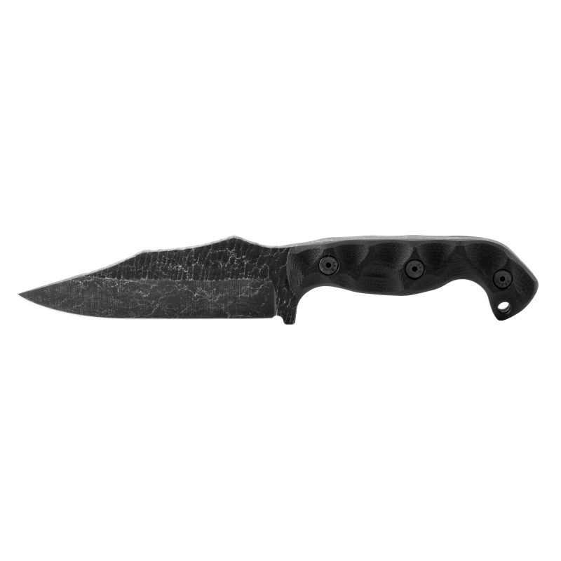 Stroup Knives, Tu1, Fixed Blade Knife, 4.5" Clip Point Blade, 1095 High Carbon Steel, 9.25" Overall Length, Acid Etched Finish, Black, G10 Handle, Includes Sheath