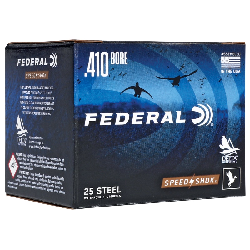 Federal, Speed-Shok Hight Velocity Steel Shot, .410 Bore, 3", 3/8 Oz, Steel Shot, 25 Round Box