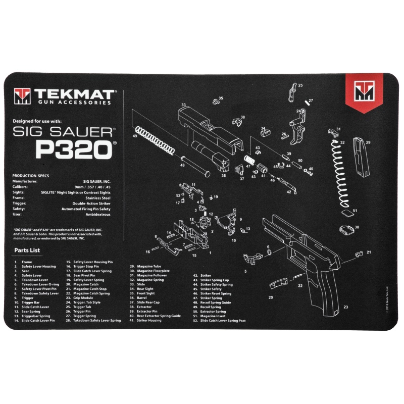Tekmat, Sig P320 Pistol Mat, 11"X17", Black, Includes Small Microfiber Tektowel, Packed In Tube