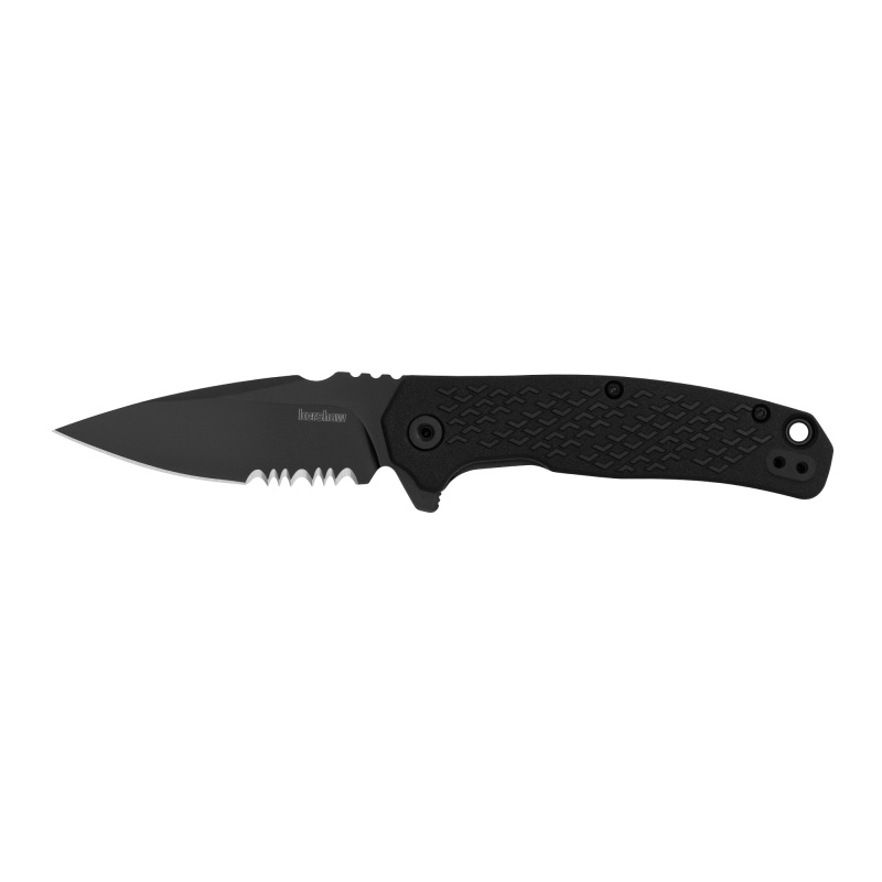 Kershaw, Conduit, Folding Knife, Assisted Opening, 2.9" Spear Point, Combination Serrated/Plain Edge, 8Cr13mov Blade Steel, 6.8" Overall Length, Liner Lock, Black Oxide Finish, Black Glass Filled Nylon Handle