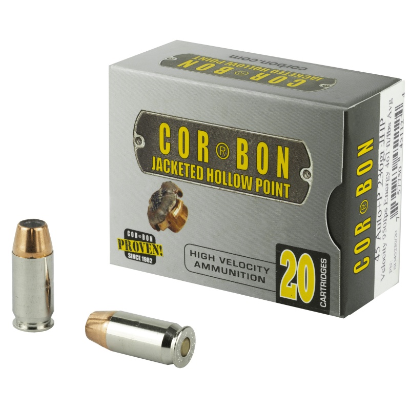 Corbon Ammo, Self Defense, 45Acp, 230 Grain, Jacketed Hollow Point, +P, 20 Round Box