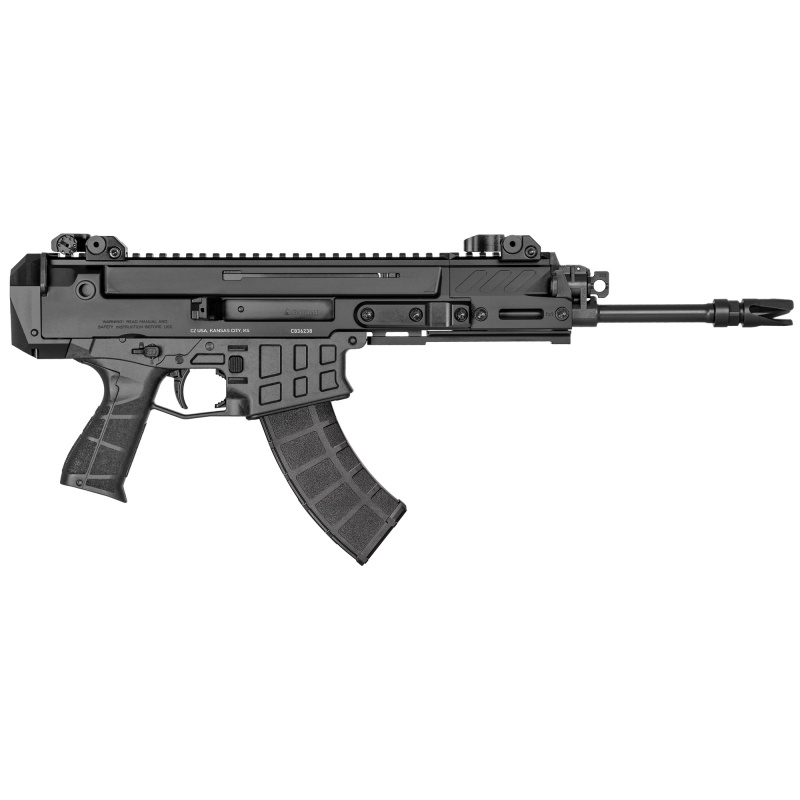 Cz, Bren 2 Modular System Pistol, 7.62X39, 11.14" Barrel, Aluminum Frame, Matte Finish, Black, Polymer Grips, Manual Safety, Iron Sights, Semi-Automatic, 30 Rounds, 1 Magazine