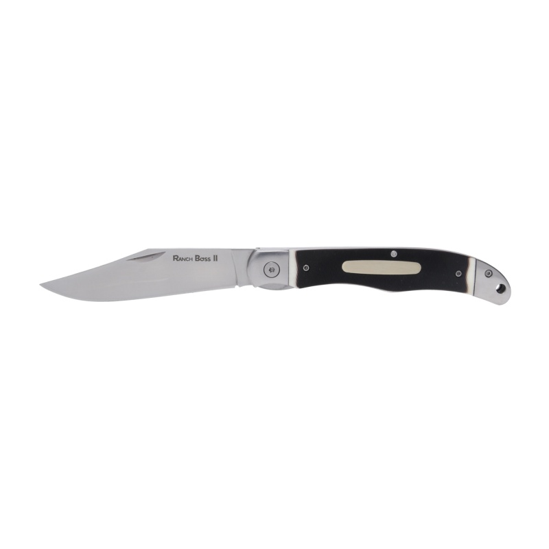 Cold Steel, Ranch Boss Ii, Folding Knife, 4" Clip Point Blade, 9.25" Overall Length, Sk-5 Blade Steel, Plain Edge, Satin Finish, Silver, Faux Sawed Bone Handle, Liner Lock, Includes Sheath