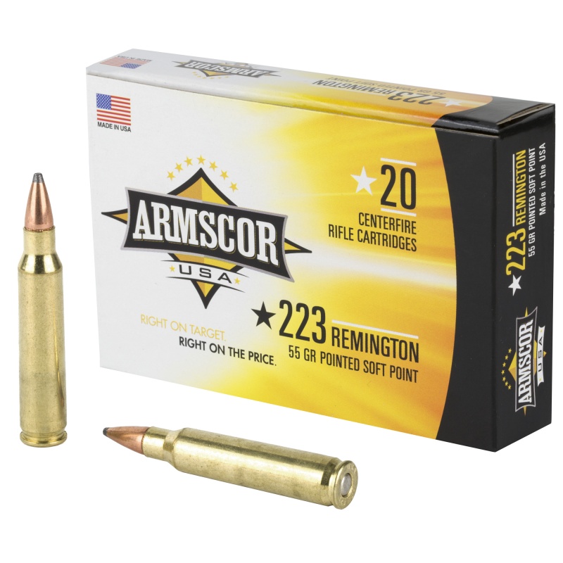 Armscor, 223 Remington, 55 Grain, Pointed Soft Point, 20 Round Box