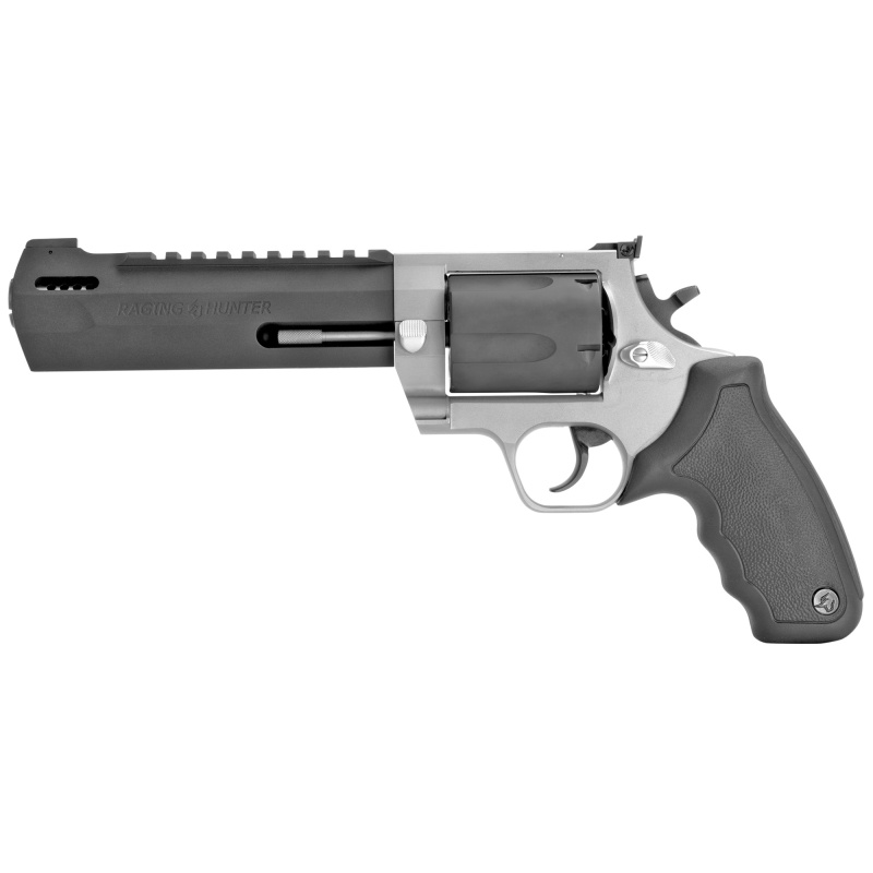 Taurus Usa, Raging Hunter, Double/Single Action, Metal Frame Revolver, Large Frame, 460 S&W, 6.75" Barrel, Stainless Steel, Matte Finish, Black Barrel/Cylinder, Silver Frame, Rubber Grips, Adjustable Rear Sight, 5 Rounds