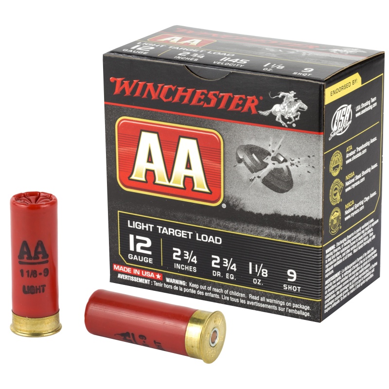 Winchester Ammunition, Aa Target, 12 Gauge, 2.75", #9, 2 3/4 Dram, 1.125 Oz., Shotshell, 25 Round Box