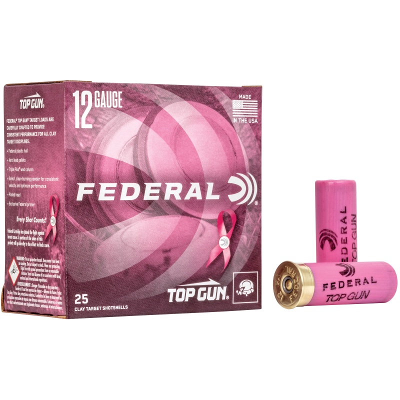 Federal, Top Gun, Pink Hulls, 12 Gauge 2.75", #8, 1 1/8 Oz, 25 Round Box, 1,145 Fps
