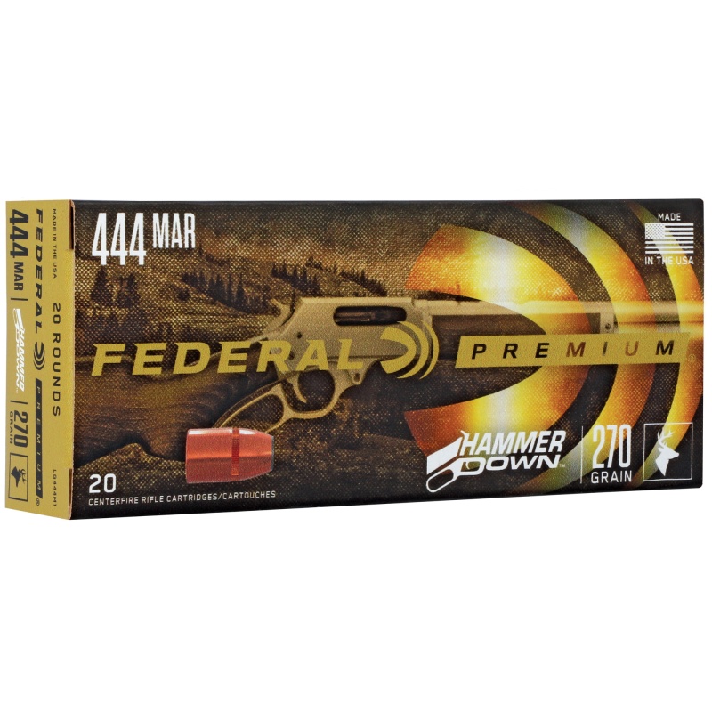 Federal, Premium, Hammerdown, 444 Marlin, 270 Grain, Soft Point, 20 Round Box, Designed For Lever Action Rifles