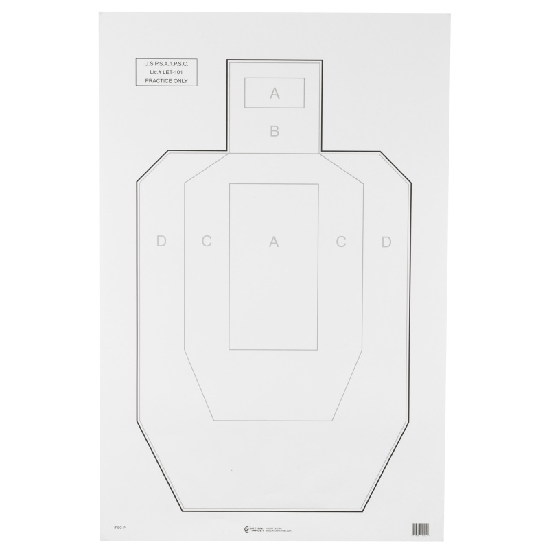 Action Target, Ipsc-P, Official Uspsa/Ipsc Practice Target, White/Black, 23"X35", 100 Per Box