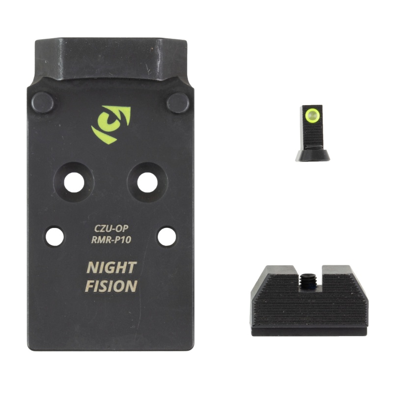 Night Fision, Optic Plate + Backup Sight Combo, Yellow Front Night Sight With Black Rear, Trijicon Rmr/Holosun 507C Optic Plate, Fits Optic Ready Cz P10