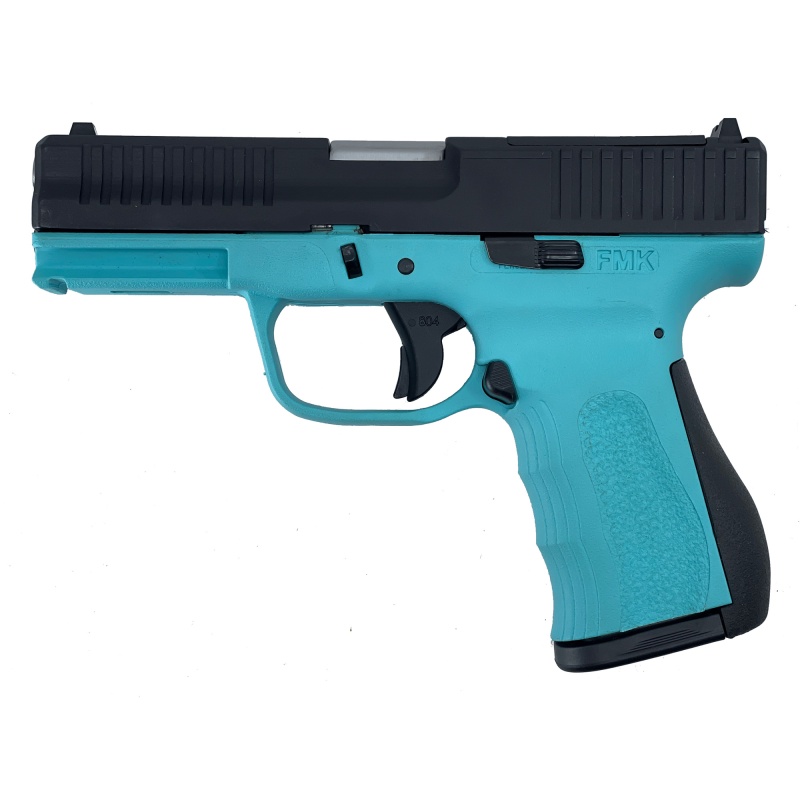 Fmk Firearms, 9C1-G3, Striker Fired, Semi-Automatic, Polymer Frame Pistol, Compact, 9Mm, 3.87" Stainless Steel Barrel, Optic Ready Slide, Matte Finish, Two-Tone, Black Slide/Blue Frame, Fixed Sights, 804 Elite Fast Action Trigger, Picatinny Accessory Rail, 14 Rounds, 1 Magazine