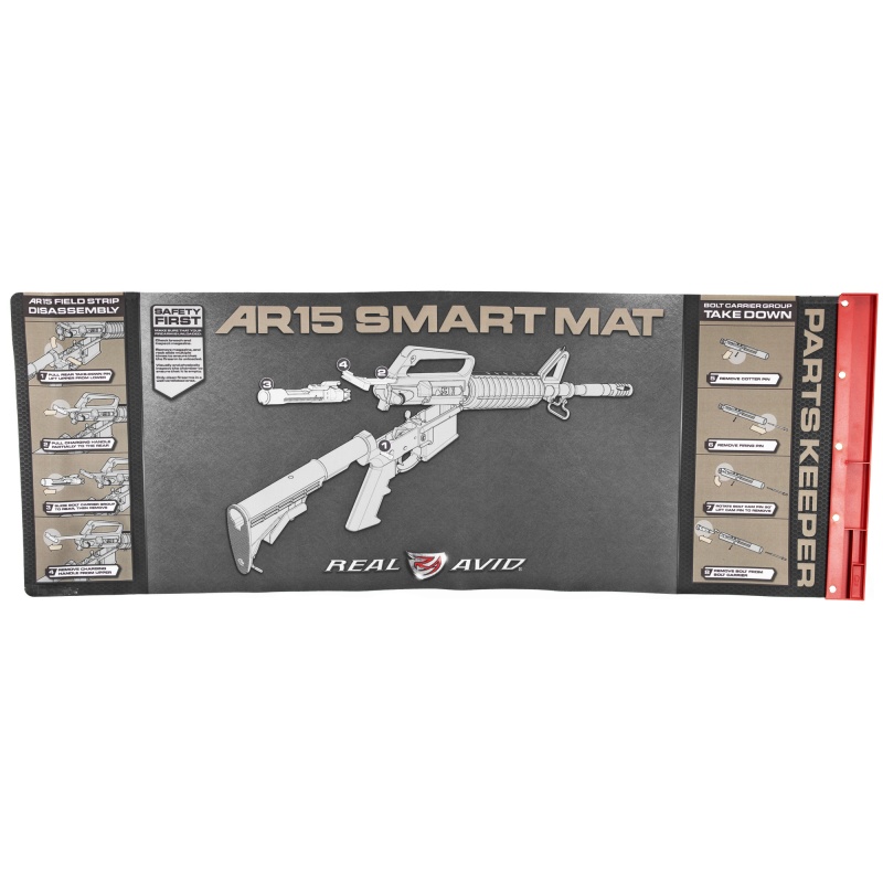 Real Avid, Mat, Smart Ar15 Cleaning Mat, Parts Keeper Tray, Magnetic Compartment, Oil/Solvent Resistant Coating, 43" X 16"
