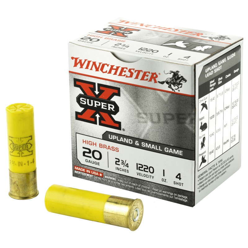 Winchester Ammunition, Super-X, 20 Gauge, #4, 2 3/4 Dram, 1 Oz., Shotshell, 25 Round Box