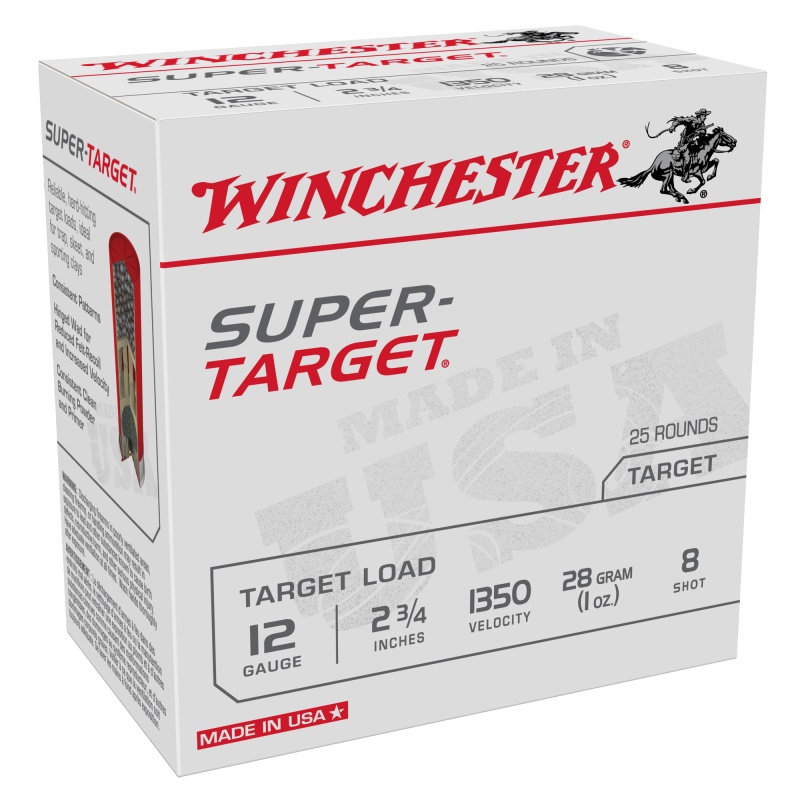 Winchester Ammunition, Super Target, 12 Gauge 2.75", #8 Shot, 1 Oz, Shotshell, 25 Round Box