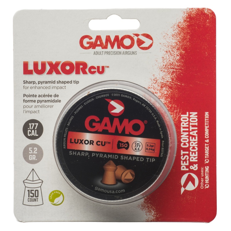 Gamo Usa, Luxor Cu Sharp Pyramid, Pellets, .177 Pellet, Sharp Nose, Tin, 150 Count